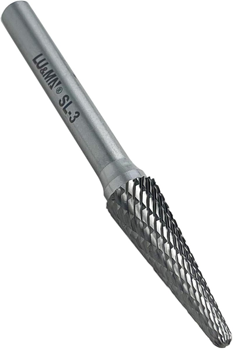 LU&MN SL-3 Double Cut Tungsten Carbide Burr Rotary File – 3/8" Head 14° Taper Shape, 1/4" Diameter - for Deburring and Polishing Cast IronStainless Steel and Other Materials – Industrial Rotary File - Image 2
